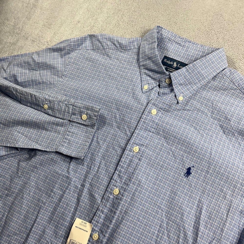 Ralph Lauren Mens Classic Fit Blue Plaid Button Down Shirt XL NWT 1096795 ANJO
